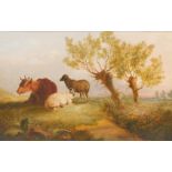 B. Smith (19thC). Cow, sheep and goat in rural landscape, oil on panel, signed and dated 1848 verso,