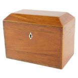 A Victorian tulipwood and kingwood cross banded tea caddy, the hinged lid enclosing two covers, 18cm