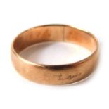 A 9ct rose gold wedding band, of plain design, ring size M½, 2.4g all in.