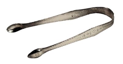 A pair of Hester Bateman silver sugar tongs, each with engine turned floral decoration, stamped HB,