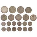 A group of pre-1946 silver coinage, comprising shillings, crowns, six pence pieces, etc., 142.7g.