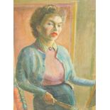 Miss E. Browne (20thC). Self portrait, oil on canvas, titled verso, 66cm x 48cm. Label verso Ministr