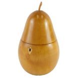 A turned fruitwood tea caddy, modelled in the form of a pear, possibly late 20thC/early 21stC, 19cm