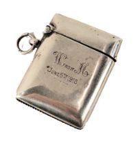 An Edward VII silver Vesta case, of plain design with ring hook, Birmingham 1903, 0.88oz.