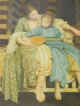 After Leighton. The Music Lesson, print, Windsor House Antiques label, 66cm x 51cm.