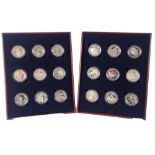 A cased set of eighteen History of The Royal Navy five pound silver coins, in presentation case.