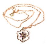 A 9ct gold pendant and chain, the pendant formed as a flower with central stone set flower with amet