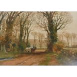 Henry Charles Fox (1855/60-1929). Country lane with horses, watercolour, signed and dated 1907, 38.5