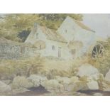 20thC School. Stream before mill and trees, watercolour, unsigned, 22cm x 32cm.