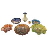 A collection of glass, etc, to include three carnival glass bowls, a Royal Brierley vase, art glass