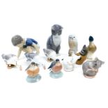 A collection of Royal Copenhagen and other Danish animals and birds, to include a cat, geese, robins