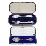 A George V silver birth spoon, cast with a stork, clock, etc., relating to February 1929, 7lbs 10oz,