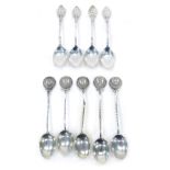A collection of nine silver golf trophy spoons, five relating to Derbyshire Golf Club, 3.49oz.