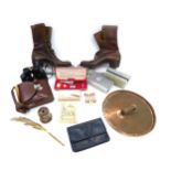 Miscellaneous items, to include leather ice skates, dress brushes, etc.