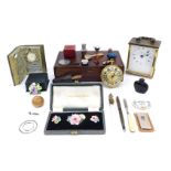 Miscellaneous items, to include a modern brass carriage clock, scent bottle, mother of pearl paper k