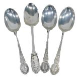 A set of three silver teaspoons, each with a handle cast with a soldier carrying a rifle, etc., Birm