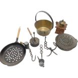 A quantity of kitchenalia, to include coffee grinder, further kitchen grinder, hooks, jam pan, pans