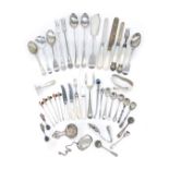 A quantity of silver plated and silver mounted items, to include a christening set pusher, scrap spo