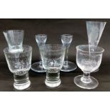 Various 20thC glasses, to include a pair of toasting type glasses, on long stem with broad foot, a c