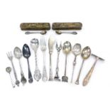 Various English and Continental spoons, etc., various dates, mainly silver or white metal.