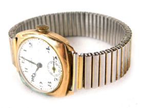 A small gent's Omega wristwatch, gold plated case with enamel dial stamped Omega, Swiss made. (AF)