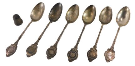 A set of six silver trophy spoons, each engraved with monogram to the handle, various dates, 3.92oz,