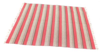 A modern Kilim rug, with a design of red, black and white stripes, 155cm wide, 198cm long.
