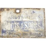 A late 19th/early 20thC enamel sign for Hardy and Willis Boots and Shoes, 31cm x 46cm. (AF)