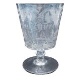 A large 19thC oversized rummer, engraved with grapes, vines, flowers, etc., ES The Gift of JB, 24cm