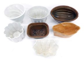 A collection of 19thC and later jelly stoneware and pottery moulds, to include a rabbit mould, melon