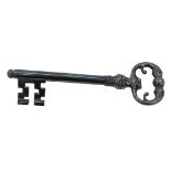 A silver plated novelty key corkscrew, 21cm long.