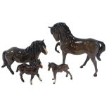 A Beswick model of a brown horse, a pony and two foals. (4)