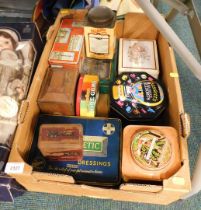 Vintage collectors tins, first aid tin, Embassy Blend tea, Bassett's Liquorice Allsorts, Maynards Wi