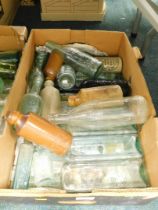 Glass and stoneware bottles, comprising brewed ginger beer, Batey London, Flag Sauce and others. (1