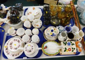 A Shire horse, Paragon china part tea service, Pyrex serving bowls, hen peg storage basket, orange g