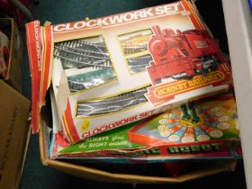 A Hornby Railways clockwork part train set, including track, Magic Robot toy games, Miss Makeup doll