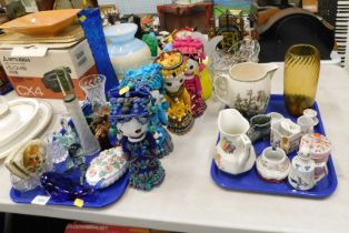 Decorative glassware, Eastern inspired figures, blue mottled vase, a Mason's jug, corkscrew, etc. (1