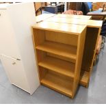 Four beech finish bookcases, and a painted two door cupboard. (5)