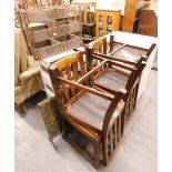 A set of four oak dining chairs, wooden bottle rack, bathroom cabinet, and a brass fire screen. (7)