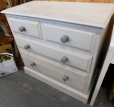 A grey painted pine chest of two short and two long drawers.