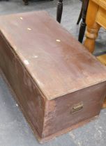 A stained pine storage box.