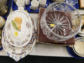 A moulded tureen and cover, and a Bohemia glass bowl. (2)