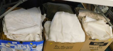 A quantity of linen and lace, tablecloths, cushions, etc. (3 boxes)