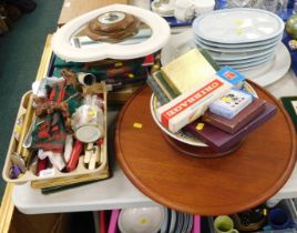 Household wares, cutlery, table cloths, mirror, barometer, Lazy Susan, playing cards, part dinner se