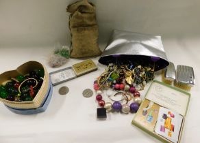 Costume jewellery and effects, modern marbles, bangles, crystal necklaces, stainless steel brush set