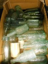 Collectors glass bottles, to include Manchester, Leeds, Sleaford and others. (1 box)