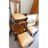 A 1960s side table, a set of four chairs, and a Trnobranski watercolour. (6)