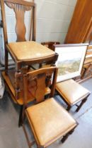 A 1960s side table, a set of four chairs, and a Trnobranski watercolour. (6)