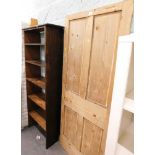A pine single door, and a mahogany book shelf with studded front.