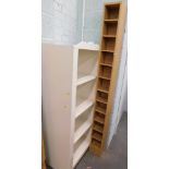 A white painted finish bookcase, with an arched top and a single beech CD/DVD rack. (2)